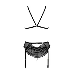 Комплект з відкритим доступом Passion DELIENA SET L/XL black, ліф, стрінги, пояс для панчіх - мініатюра 5