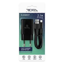 Зарядка для телефону з кабелем, телефонний адаптер чорний Ridea RW-11111 Element MicroUSB 2.1A, 15Вт - мініатюра 5