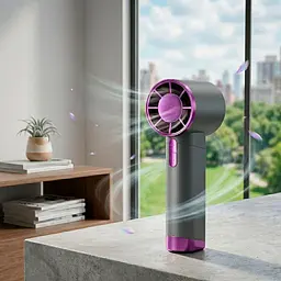 Ручний вентилятор Wuji Handheld Fan DS1013, 3,8 Вт, сіро-малиновий, акумуляторний мінівентилятор - мініатюра 2