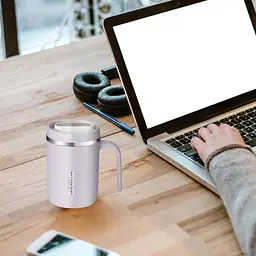 Кухоль office cup 500 мл для кави чаю з вакуумною ізоляцією нержавіюча сталь 304/PP purple grei - мініатюра 5
