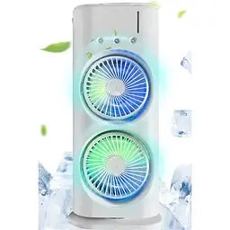Вентилятор настільний подвійний з охолодженням Double-ended Spray Fan LED-підсвічування 3 швидкості, розпилювач водяного туману