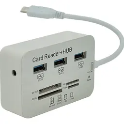 USB-Хаб NoName Type-C, 3 ports USB 3.0 + Card Reader, 20 см, White, Пакет (YT-TCA3H3+CR-W)
