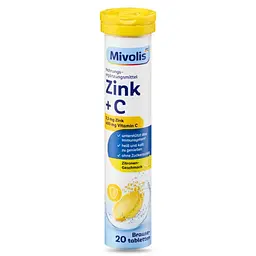 Шипучі таблетки - вітаміни Mivolis Zink + C зі смаком лимону, без цукру, 20 шт, 82 г