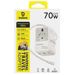 Мережевий універсальний перехідник CG11 70W with retractable cable (2USB-A/3C/1Socket) (E0307E) Baseus teh0029670