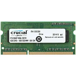 Оперативна пам'ять для ноутбука Crucial SO-DIMM 1Rx8 DDR3 4GB 1600MHz PC3L-12800 1.35v/1.5v Б/В