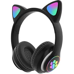 Навушники з вушками чорні бездротові з підсвічуванням CAT STN-28 Bluetooth навушники блютуз гарнітура
