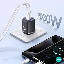 МЗП Usams US-CC254 GaN HC Ser. 30W (1USB-A/1C) Black - мініатюра 2