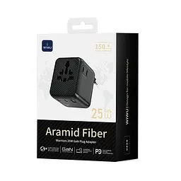 Мережевий фільтр WIWU 25W Warrior GaN Universal Adapter 2C1A Wi-UA011 Black (6977703656626) - мініатюра 2
