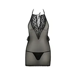 Сорочка прозора приталена Passion ERZA CHEMISE XXL/XXXL, black, трусики - мініатюра 3