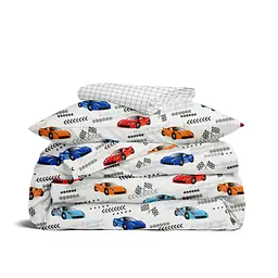 Дитяча постільна білизна в ліжечко RACING CARS CS1, сірий (CarsRacingColor_CellGreyWhite_140)