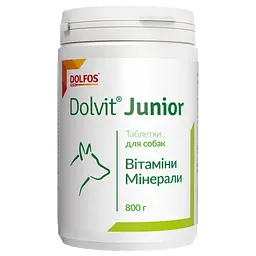 Вітамінно-мінеральна добавка Dolfos Dolvit Junior для фізіологічно-нормального росту цуценят 510 таблеток 800 г