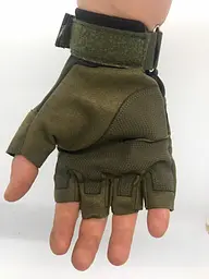 Моторукавички без пальців Combat на спортивній липучці (Оливка) L - мініатюра 5