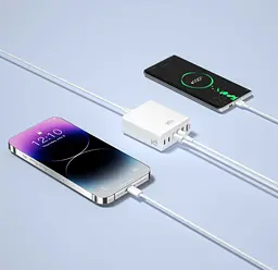 Зарядний пристрій XO L133 75W GaN 3A+3C 6 портів Desktop Fast Charger with 1.5M Power Cord - мініатюра 4