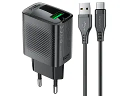 Мережевий зарядний пристрій Acefast A90 QC18W GaN single USB-A charger set (P3) (EU) Black