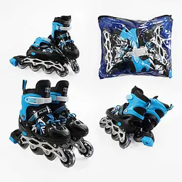 Роликові ковзани, розмір 34-38, PVC колеса, устілка 21-24 см, синій, INLINE SKATE, 32701-M