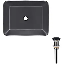 Комплект Qtap Tern: Раковина накладна прямокутна 480х370х135 мм Matt Black + Донний клапан PU03 (QT172074MBMBN47300)