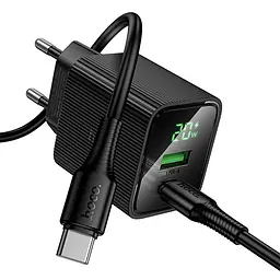 Мережевний зарядний пристрій Hoco CS83A Excellent with digital display PD20W+QC3.0 1USB-A/1C + кабель Type-C to Type-C Black - мініатюра 3