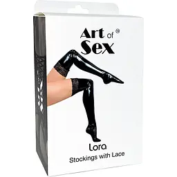Сексуальні вінілові панчохи Art of Sex - Lora з мереживом, розмір S, колір червоний - мініатюра 3