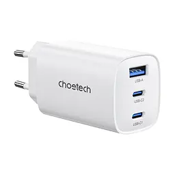 Мережевий зарядний пристрій Choetech PD9006 PD65W GAN USB-A+2xUSB-C White (43-00171)