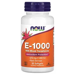 Вітамін E зі Змішаними Токоферолами E-1000 with mixed Tocopheryl 670 мг - 50 софтгель