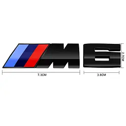 Емблема напис M6 для BMW чорна глянцева 73х27 мм (емблема M)+38х27 мм (цифра) пластик (на скотчі) - мініатюра 2