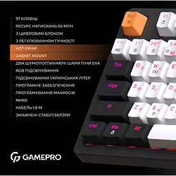 Клавіатура GamePro Red з Hot-Swap RGB Black дротова механічна (MK170B) - мініатюра 7