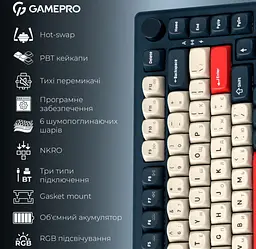 Механічна ігрова клавіатура GamePro MK-266-BL Asgard Yord Keychron Super Red Switch Bluetooth 5.2/2.4 ГГц/USB Blue - мініатюра 18