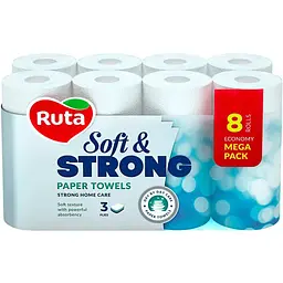 Паперові рушники Ruta Soft & Strong 3 шари 8 рулонів (4820202891079)