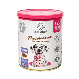 Вологий корм для дорослих собак Pet Chef, шматочки в желе з індичкою 800 г