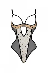 Еротичне боді Passion MARINA BODY, S/M, beige, з відкритими чашками - мініатюра 3