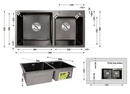 Кухонна мийка Lidz H7843 PVD 3.0/1.0 мм LDH7843BPVD45586 - мініатюра 9