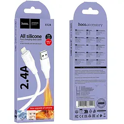 Дата кабель Hoco X124 Bien silicone USB to Lightning 2.4A (1m) White - мініатюра 3