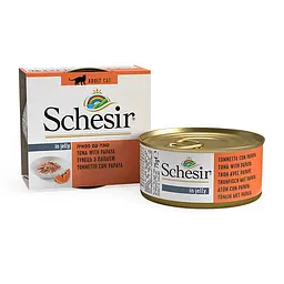 Вологий корм для котів Schesir Tuna with Papaya Шезір з папаєю в желе натуральні консерви банка 75 г (613509)
