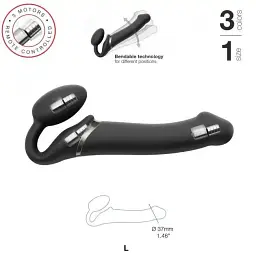 Безремневий страпон Strap-On-Me Vibrating Black L регульований з вібрацією та з пультом ДК діаметр 3.7 см - мініатюра 4