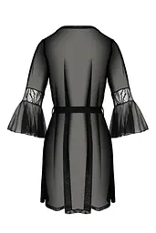 Пеньюар Passion LEAFA PEIGNOIR black, XXL/XXXL, довжина трохи вище коліна, широкі рукави, зав'язується на пояс - мініатюра 4