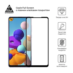 Захисне скло для Samsung Galaxy A21s (A217), Full Glue, 2.5D, на весь екран, глянцеве, загартоване 9H, повне проклеювання по всій поверхні, з чорною рамкою, протиударне, ArmorStandart (ARM56261-GFG-BK) - мініатюра 2