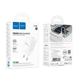 Адаптер мережевий HOCO C148A Charm single port charger 1 x Type-C 30W зарядний пристрій блок білий - мініатюра 2