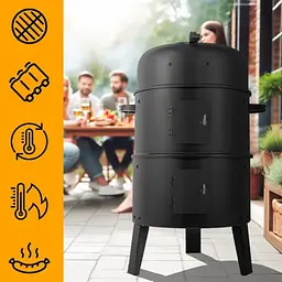Садова коптильня на вугільному грилі з вогнищем 3 в 1 MalTec Coal Curron SmokeHouse GM8000 із термометром, мангал, чорна, 108085 - мініатюра 5