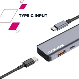 USB-Хаб Canyon USB-хаб DS-18 5in1 USB-C Grey (CNS-TDS18) - мініатюра 3