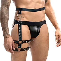 Чоловічі гартери зі шкіри Art of Sex - Serge, чорні, розмір L-2XL - мініатюра 1