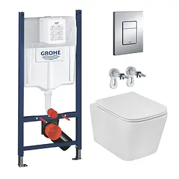 Комплект 4 в 1: Інсталяція GROHE Rapid SL 3 в 1 3884966Q + Унітаз безободковий Kroner Eifel WHI483429 TORNADO з сидінням Slim Duroplast / Soft-close / Quick relase KE483429WHIT (3884966KE483429)