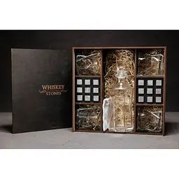 Подарунковий набір Whiskey Stones камені для віскі в дерев'яному пеналі №8 + декантер і 4 склянки Rocco Cassiopea + щипці + мішечок - мініатюра 2