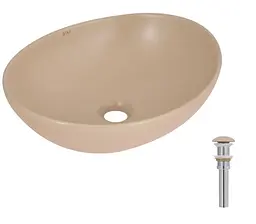 Раковина накладна Qtap Dove, Beige, овальна, з донним клапаном QTDOV188SB49784