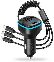 Автомобільний зарядний пристрій XO BCC07 USB-A/USB-C 3.1A FM ​​Transmitter with Lightning/MicroUSB/Type-C cable Чорний