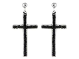 Сережки Xuping TTM Stainless Steel Родій пусети "Хрестики з чорними кристалами" (215045)