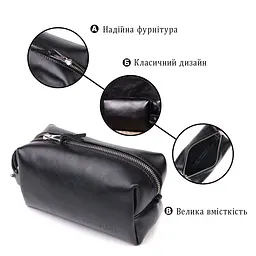 Косметичка середнього розміру з гладкої шкіри на блискавці Україна Grande Pelle 16764 чорна - мініатюра 4