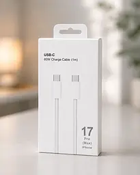Кабель Type-C-Type-C 60W Білий / Тканинний кабель 1м для швидкого заряджання iPhone 17 Pro Max + ключ для SIM-карти 26X-196 - мініатюра 2