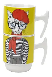 Набір чашок на металевій підставці Limited Edition Cat & Hats, 5 предметів (6518450) - мініатюра 3