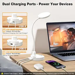Настільний LED світильник 15W з USB портами, 3 режимами освітлення та таймером - мініатюра 2