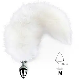 Металева анальна пробка Art of Sex з хвостом із натурального хутра Size M White fox - мініатюра 2